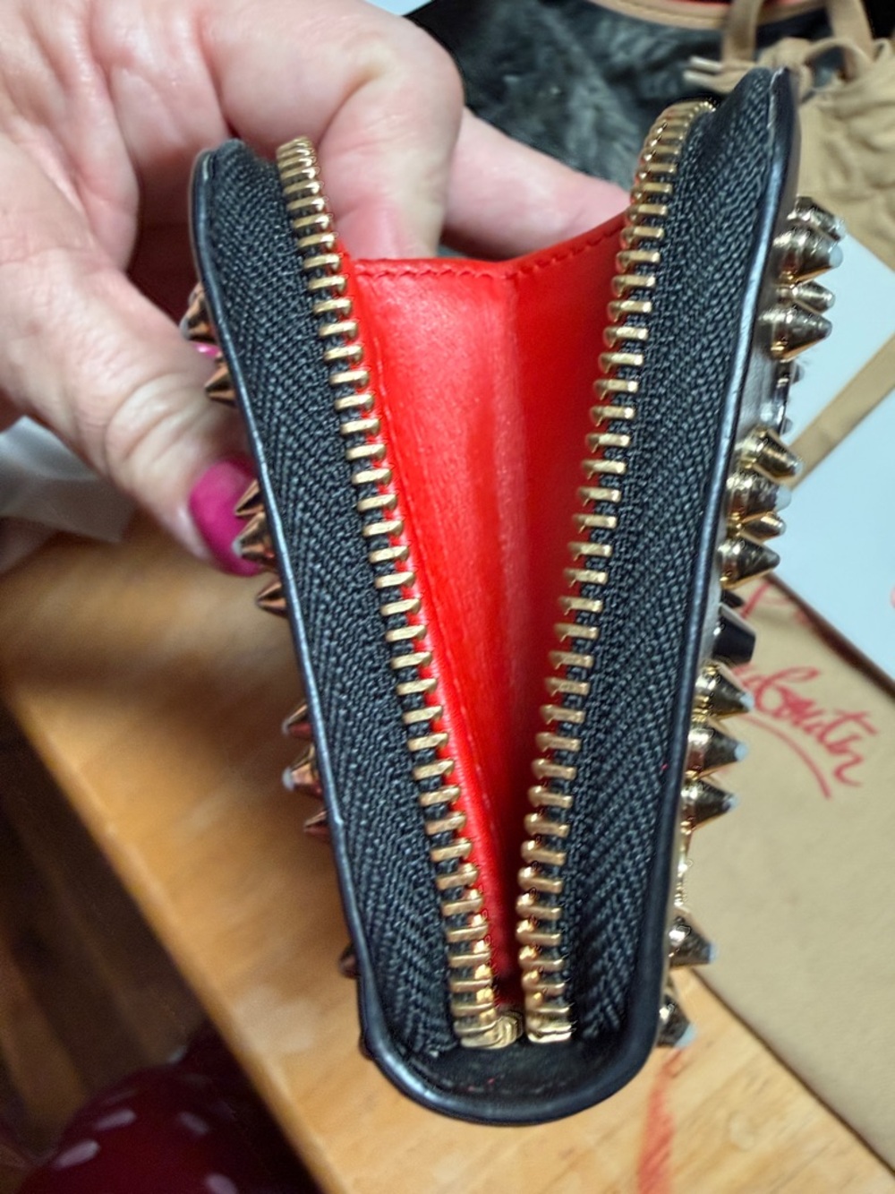 Christian Louboutin Black Leather Studded Zip-Around Wallet - Picture 6 of 10